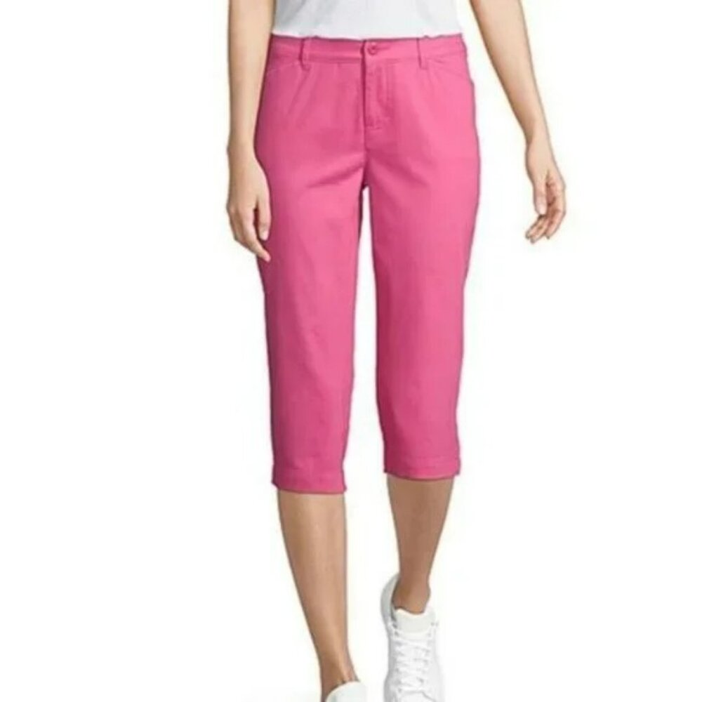 NWT St John Bay Pink Cotton Straight Flat Front Dress Capris Cropped Pants L 12